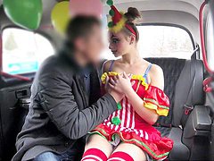 Cab ride ends with heavy sex for the costumed girl 