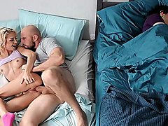 Petite teen takes big cock as her roommate sleeps