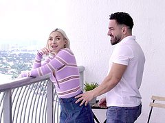 Bearded man wants this blonde girl to devour his massive dick