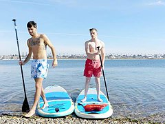 Hot guys Jay Tee and Leeroy Jones paddle board 