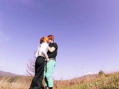 Smashing outdoor sex during camping for a thin redhead 