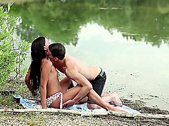 Sensual teen tries sex by the lake 