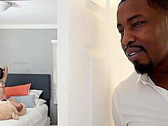Ebony throated in bed before being fucked 