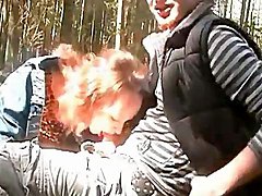 Homemade blowjob in the woods from his lady 