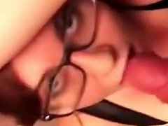Sexy GF in glasses takes his facial cumshot 