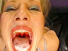 Sweetie is swallowing loads of white cum 