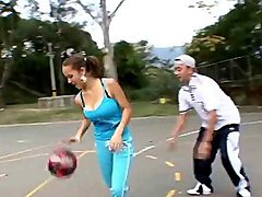 Huge tits teen bouncing on the basketball court 