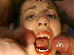 cum-covered small-tits, lingerie, gangbang, cum-swallowing