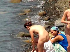 Public beach with sexy naked nudists