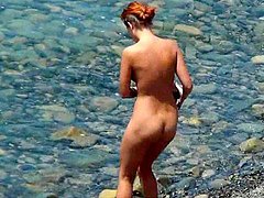 beach public, babe, redhead, nude