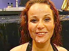 Curly-haired redhead Lucia is getting sperm 