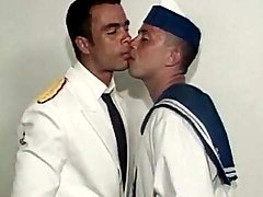 Latin guys in military uniform kiss and suck 