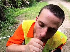 sucking blowjob, outdoor, police