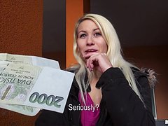 Blonde Bitch Goes Down On Stranger For Money 