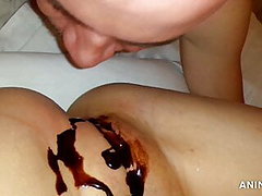 Cunnilingus Pussy with chocolate sauce just 