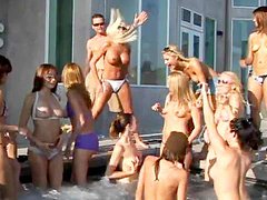 Bikini party girls get laid in a group scene 