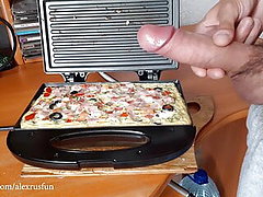 Horny Russian guy with a big dick cooks breakfast 