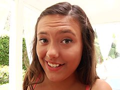 teen blowjob, cute, brunette, on-her-knees