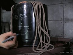 Slave Gets A Bucket On Her Head And Pleasured With A Vibrator