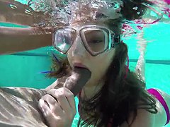 underwater redhead, slut, blowjob, beach