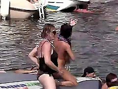 Lesbians have sex to entertain boat party guys 