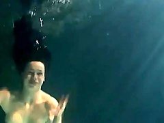Shaved pussy brunette teen underwater 