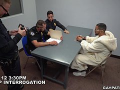 threesome police, office, interracial, blowjob