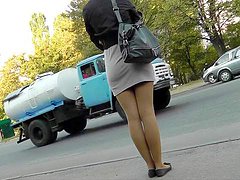 Blonde in pantyhose gets caught by hidden cam 