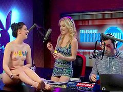 Babes are posing topless during interview 
