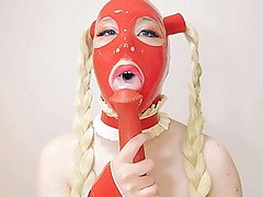 Sissy latexdoll training with horse dick