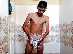 Rajesh showering in bathroom,masturbating 