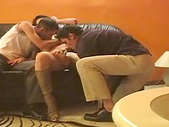 Scarecrow and hot brunette get group fucked 