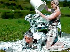 Hot european chicks rolling around in whipped cream