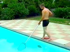 Horny twink jerking by the pool 