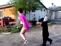 horny brunette is fucked by short zombie g